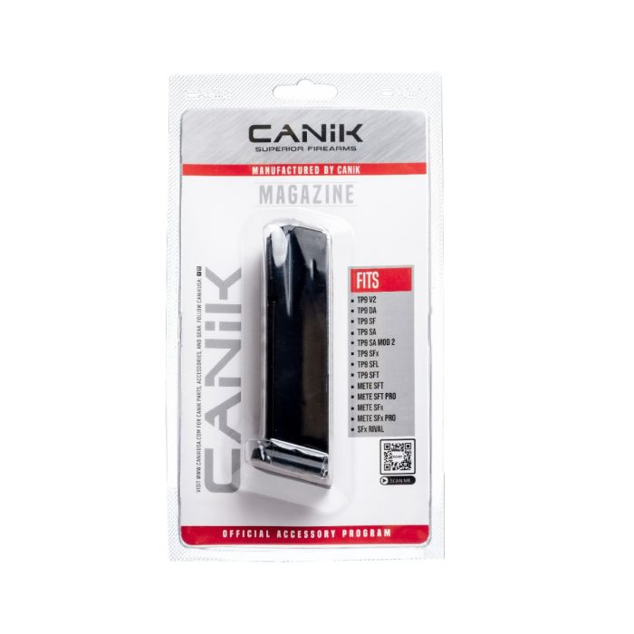 Canik TP9/METE full-size magazine packaging, compatible with multiple Canik models, 18 round capacity.